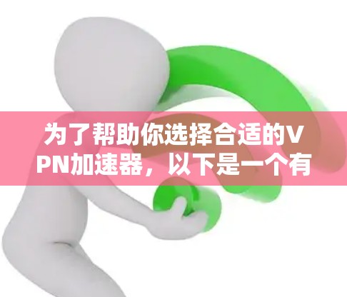 为了帮助你选择合适的VPN加速器，以下是一个有条理的指南，按照你的需求进行选择和下载